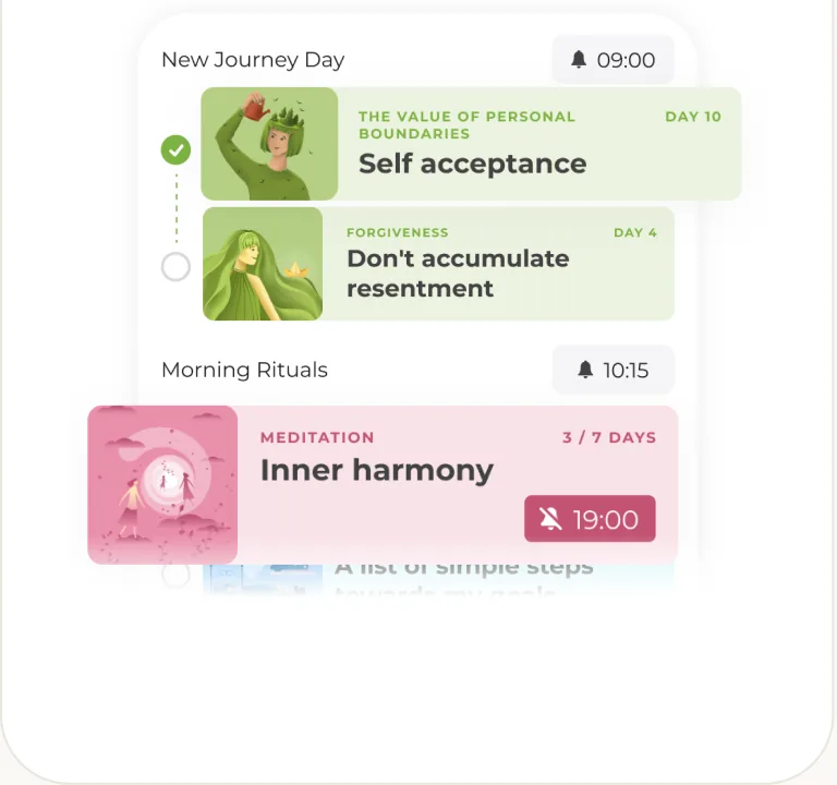 A day of the UpLife plan with journeys, rituals and a meditation